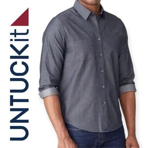 UNTUCKit | Medium | Casablanca Gray Selvedge Chambray Cotton Long Sleeve Shirt